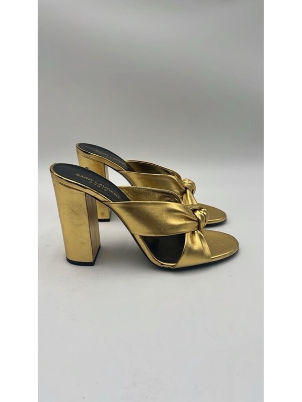 Women’s YSL Yves Saint Laurent 'Loulou' 100mm Knotted Gold Leather Size 49